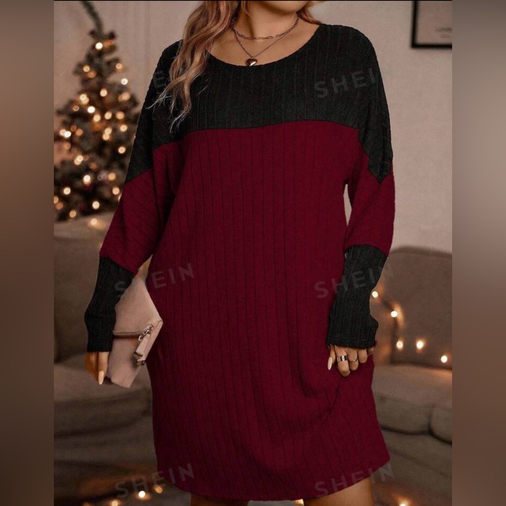 Dark Red (Burgundy) and Black Women's Sweater Dress. NWOT